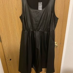 Torrid faux leather black skater dress 1x NWT